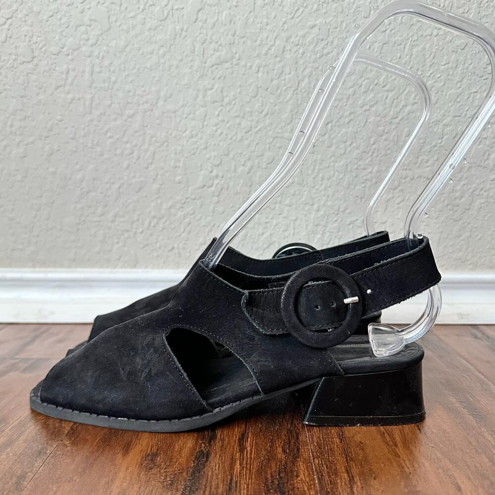 ARCHE Sandals Black Suede Leather Slingback Heeled Gothic